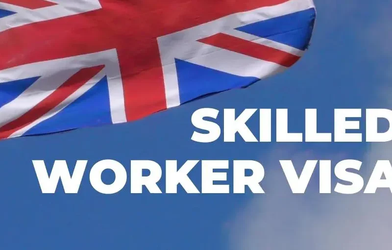 UK Skilled Worker Visa with Union Jack Flag Background