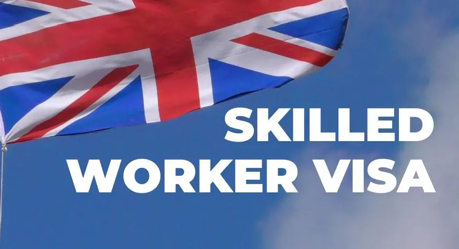 UK Skilled Worker Visa with Union Jack Flag Background